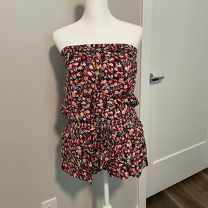 Red Strapless Mini Dress Romper